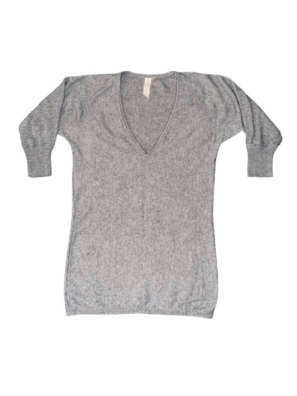 Seven Times Seven Heather Gray Silk Cashmere Knit Deep V Neck Sweater Top Small